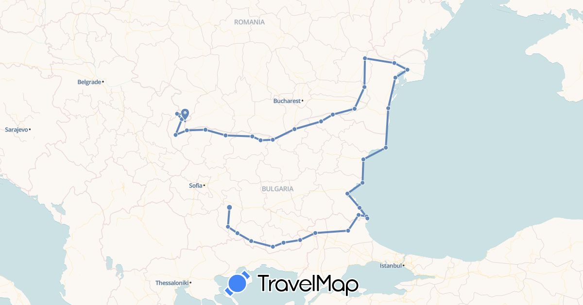 TravelMap itinerary: driving, cycling in Bulgaria, Romania, Turkey (Asia, Europe)